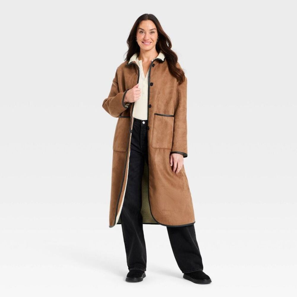 Women's Faux Suede Long Coat - Universal Thread Tan XS - Picture 3 of 3